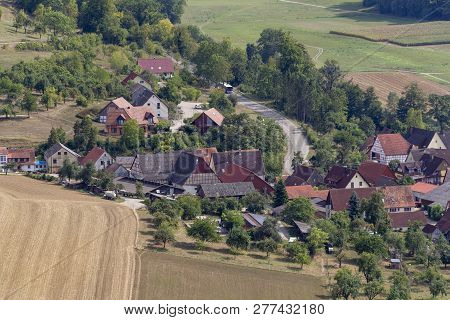 Aerial View Showing A Village Named Baechlingen Near Langenburg In Hohenlohe, A Area In Southern Ger