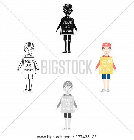 Human Billboard Icon In Cartoon Style Isolated On White Background. Advertising Symbol Stock Vector 