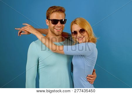 I Love You. Couple In Love. Couple Of Man And Woman Wear Fashion Glasses. Fashion Models In Trendy S