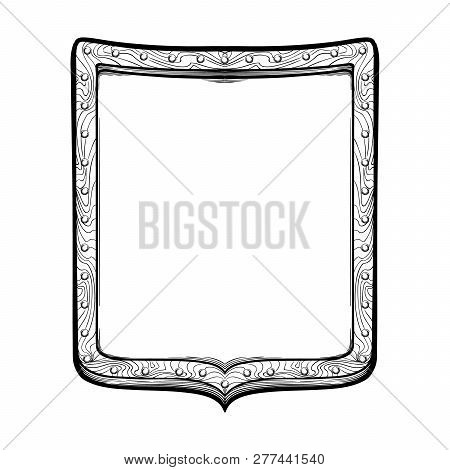 Early Medieval Rectangular Or French Shield. Front View. Element For Design Coat Of Arms, Logo, Embl