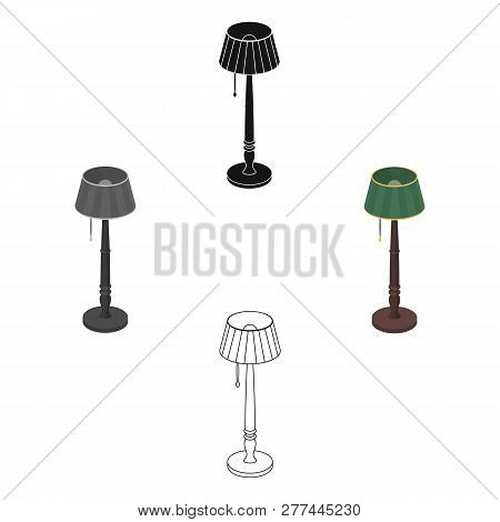 Wooden Floor Lamp Icon In Cartoon Style Isolated On White Background. Library And Bookstore Symbol S