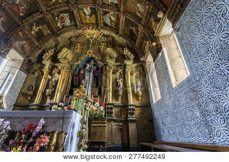 Celorico Da Beira, Portugal - July 20, 2018:  Detail Of The Main Chapel With A Magnificent Altarpiec
