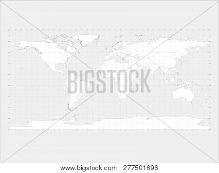 World Map With Grid (longtitude And Latitude). White Area With Black State Borders. Transparent Back