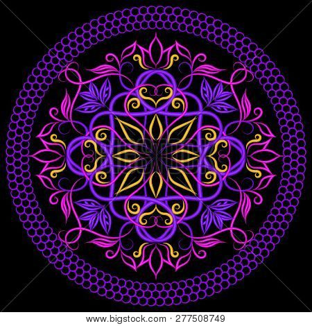 Round Floral Ethnic Style Mandala Pattern. Vector Ornamental Col