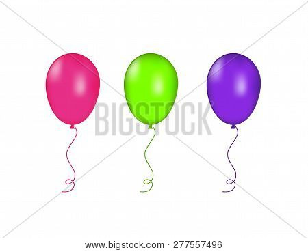 Pink, Green And Purple Balloons Isolated. Vector Illustration