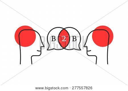 B2b Cooperation Between Two Thin Line Man. Minimal Flat Stroke Style Trend Modern Logotype Graphic A