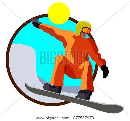 Icon, Snowboarder On Snowboard, Winter Sports, Vector Isolated On White Background