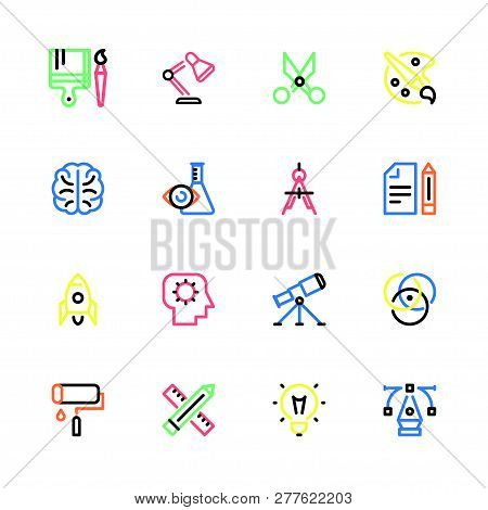 Creativity Multicolor Linear Icons, Isolated Set On Abel Background, For Designer Creator