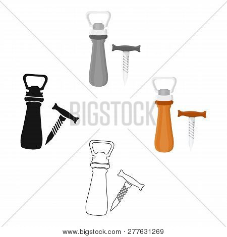Corkscrew And Bottle-opener Icon In Cartoon Style Isolated On White Background. Pub Symbol Stock Vec