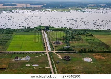 Aerial View Of River Lielupe In Latvia. Lielupe From Above. Latvia From Above.