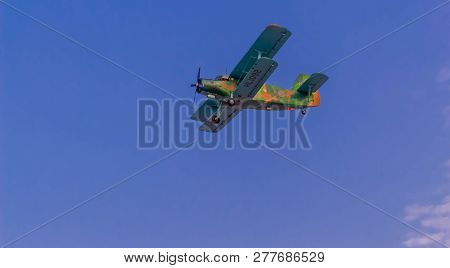 Chungju, South Korea, February 22, 2018: Rok Military Biplane Training Aircraft Flying Over Overhead