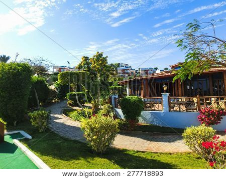 Sharm El Sheikh, Egypt - December 31, 2018:tropical Luxury Sultan Gardens Resort On Red Sea Beach. P