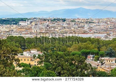 Arial View Of Rome City From Janiculum Hill, Terrazza Del Gianicolo In Rome. Italy