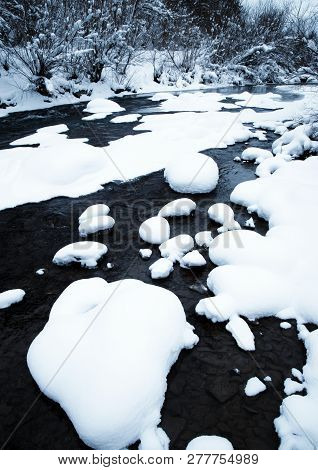 Nature Seasonal Lanndscape Background Winter River With Snow