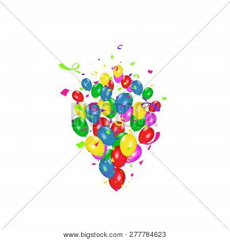 Color Composition Of Vector Realistic Balloons And Colorful Confetti Burstisolated On White Backgrou