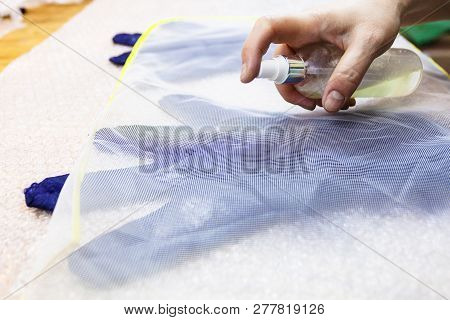 Workshop Of Hand Making A Fleece Gloves From Blue Merino Sheep Wool Using Wet Felting Process - Craf