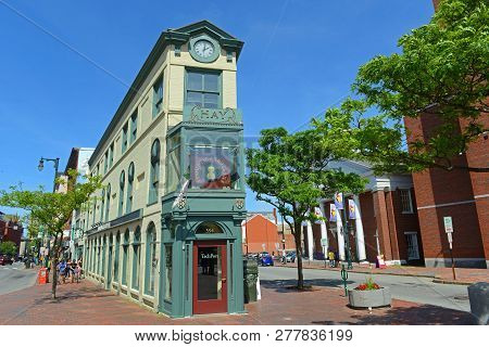 Portland, Me, Usa - Jun 20, 2015: Portland Arts District H. H. Hay Building Was Built In 1820 At The