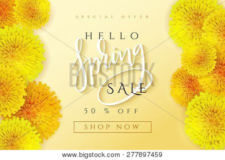 Vector Illustration Of Spring Promotion Banner Template With Hand Lettering Label - Spring - With Re