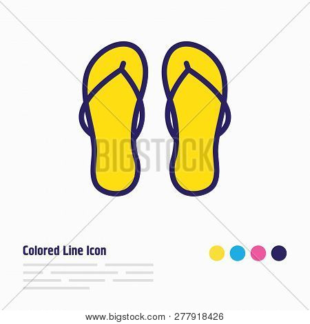 Vector Illustration Of Flip Flops Icon Colored Line. Beautiful Vacation Element Also Can Be Used As 