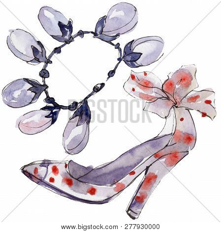 Bracelet And Shoe Sketch Fashion Glamour Illustration In A Watercolor Style. Isolated Accecories Ill
