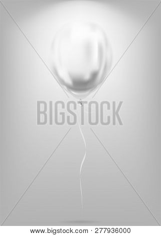 Silver Foil Transparent Balloon, White Metallic Sphere. Image Birthday Celebration, Social Party And