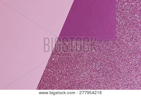 Abstraction. Purple Glitter Texture For Background. Divided In Two Matte Purple Hues