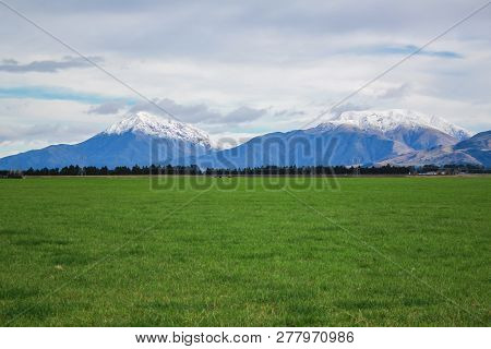 View Over Mount Hutt From Methven Village, Canterbury, South Island, New Zealand