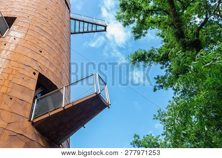 Watch Tower With Viewing Platforms At Different Heights In The Forest Near Appelscha, The Netherland