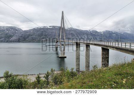 Helgeland Bridge - Cable-stayed Bridge Over Leirfjorden Fiord In Nordland, Norway.