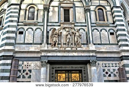 The Baptistery Is One Of The Oldest Buildings In Florence Italy. 4th Century. Iconic Octagonal Basil