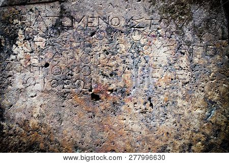 Historical Antique Age Epigraph On Marble Tablet Stone