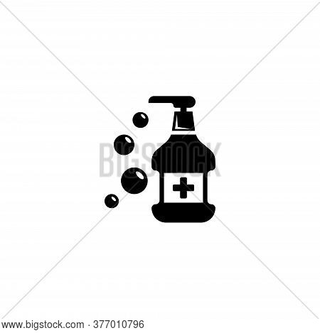 Hand Sanitizer, Antibacterial Liquid Disinfector. Flat Vector Icon Illustration. Simple Black Symbol