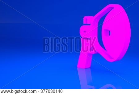 Pink Megaphone Icon Isolated On Blue Background. Speaker Sign. Minimalism Concept. 3d Illustration. 