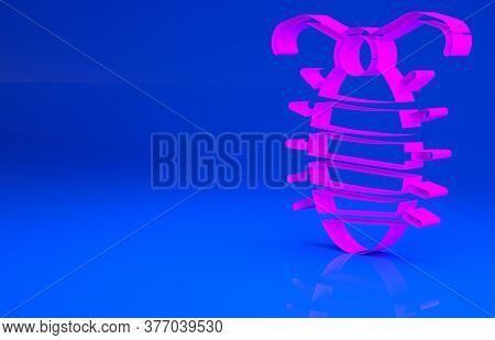 Pink Larva Insect Icon Isolated On Blue Background. Minimalism Concept. 3d Illustration. 3d Render