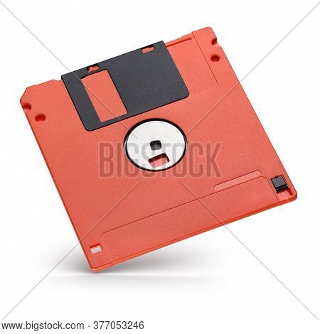 3.5-inch Red Floppy Magnetic Disk Or Diskette Isolated On White Background