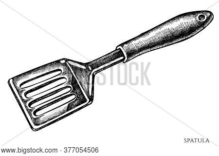 Vector Set Of Hand Drawn Black And White Spatula Stock Illustration