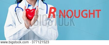 R Nought Theme With A Doctor Holding A Heart On A Blue Background