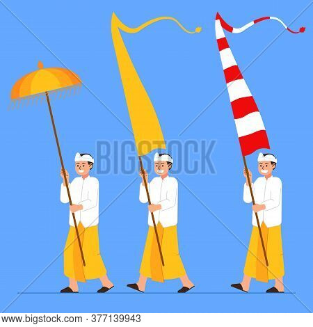 Balinese Boy On Hindu Ritual Parade To The Beach To Perform Purification Ceremony. Suitable For Hind