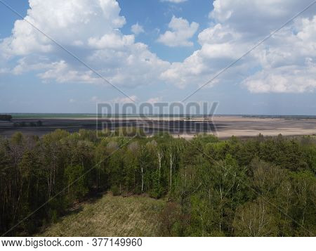 A Place Of Felling, Aerial View. Devastated Land, Clearing.