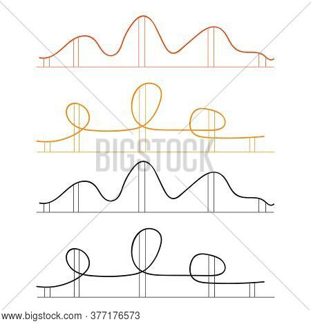 Roller Coaster Silhouettes. Rollercoaster Park Rollers Vector.