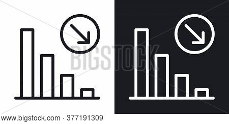 Decline Chart Icon. Concept Of Falling Stock Markets Or Declining Profits In Business. Simple Two-to