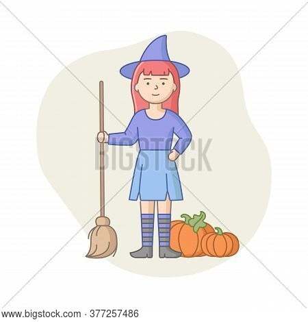 Halloween Party Celebration Concept. Woman Disguised To Evil Character, Witch Or Vampire On Carnival
