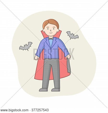 Concept Of Halloween Party Celebration. Man Disguised To Evil Character, Witcher On Carnival. Boy Ce