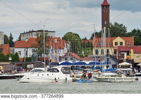 Mikolajki, Poland, July 12: Boats At Harbor On July 12, 2020 At Mikolajki, Poland. Mikolajki Is A Re