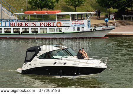 Mikolajki, Poland, July 12: Boats At Harbor On July 12, 2020 At Mikolajki, Poland. Mikolajki Is A Re
