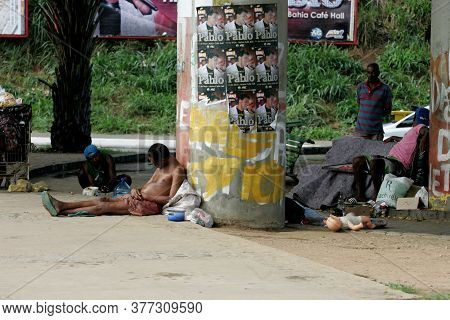 Salvador, Bahia / Brazil - April 30, 2012: Homeless People Are Seen Under A Viaduct Near The Dique D