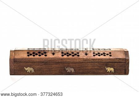 Wooden Box Incense Holder Isolated On White Background