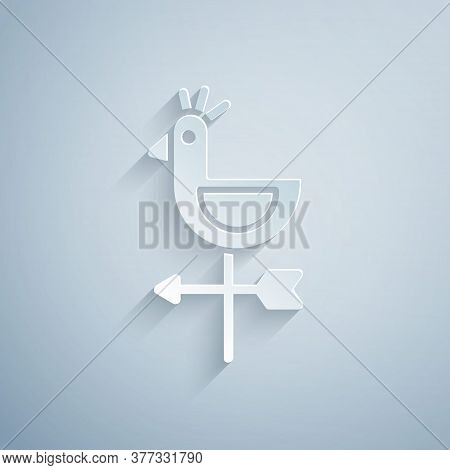 Paper Cut Rooster Weather Vane Icon Isolated On Grey Background. Weathercock Sign. Windvane Rooster.