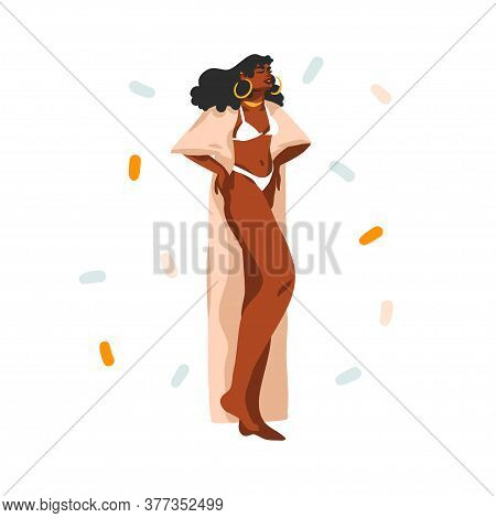 Hand Drawn Vector Flat Abstract Stock Graphic Illustration With Young, Happy Black African American 