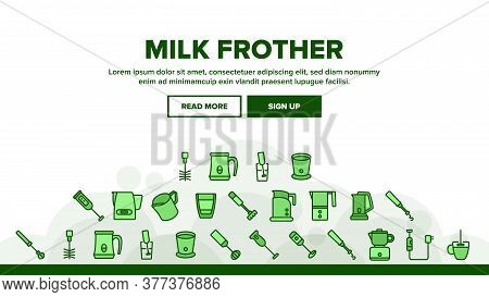 Milk Frother Device Landing Web Page Header Banner Template Vector. Milk Frother Kitchen Electronic 